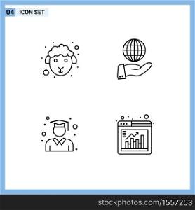 Set of 4 Modern UI Icons Symbols Signs for face, graduate, sheep, modern, school Editable Vector Design Elements