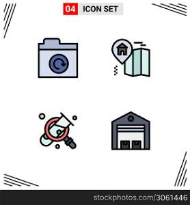 Set of 4 Modern UI Icons Symbols Signs for folder, search, home, business, logistic Editable Vector Design Elements