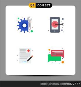 Set of 4 Modern UI Icons Symbols Signs for gear, history, digital, doctor, conversation Editable Vector Design Elements