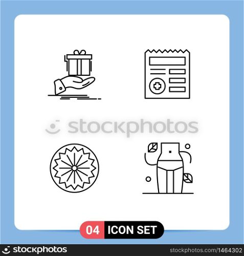 Set of 4 Modern UI Icons Symbols Signs for gift, indian, idea, document, sign Editable Vector Design Elements