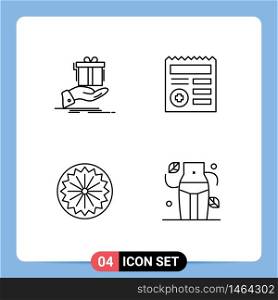 Set of 4 Modern UI Icons Symbols Signs for gift, indian, idea, document, sign Editable Vector Design Elements