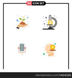 Set of 4 Modern UI Icons Symbols Signs for growth, song, laboratory, microphone, head Editable Vector Design Elements