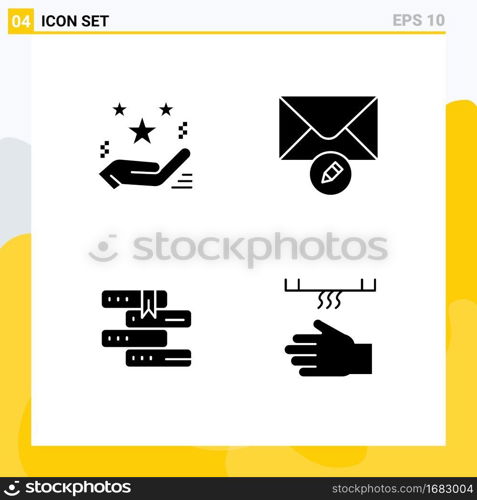 Set of 4 Modern UI Icons Symbols Signs for hand, education, present, message, study Editable Vector Design Elements