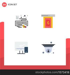 Set of 4 Modern UI Icons Symbols Signs for hands, monitor, attach, door, imac Editable Vector Design Elements