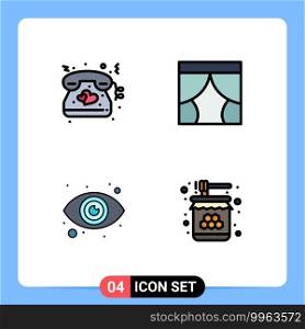 Set of 4 Modern UI Icons Symbols Signs for heart, eye, wedding, stage, view Editable Vector Design Elements