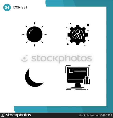 Set of 4 Modern UI Icons Symbols Signs for helios, protect, profile, night, lock Editable Vector Design Elements