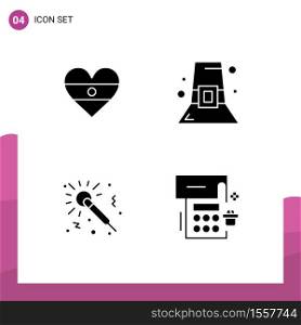 Set of 4 Modern UI Icons Symbols Signs for indian, music, heartflag, thanksgiving hat, night Editable Vector Design Elements