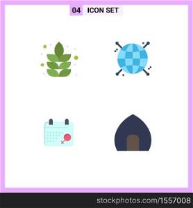 Set of 4 Modern UI Icons Symbols Signs for lotus, plan, connected, network, building Editable Vector Design Elements
