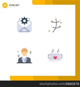 Set of 4 Modern UI Icons Symbols Signs for mail, business, growth, spring, tea Editable Vector Design Elements