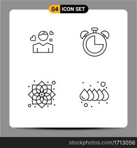 Set of 4 Modern UI Icons Symbols Signs for man, china, person, clock, flower Editable Vector Design Elements