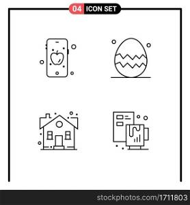 Set of 4 Modern UI Icons Symbols Signs for mobile, house, easter egg, thanksgiving day, property Editable Vector Design Elements