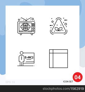 Set of 4 Modern UI Icons Symbols Signs for news, class, world wide, item, room Editable Vector Design Elements