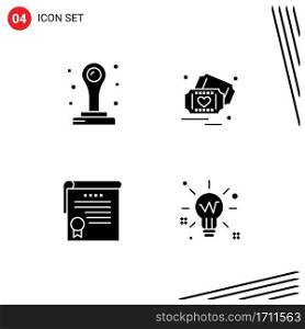 Set of 4 Modern UI Icons Symbols Signs for office, degrees, ticket, wedding, bulb Editable Vector Design Elements