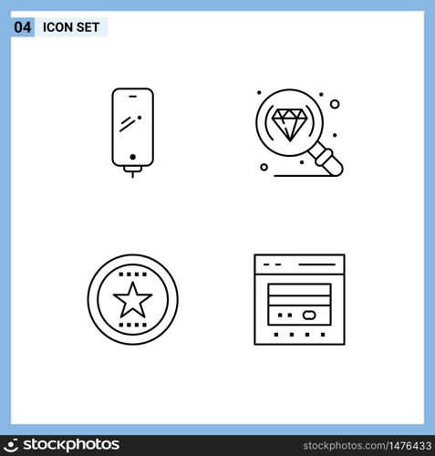 Set of 4 Modern UI Icons Symbols Signs for phone, bookmark, charging, jewelry, medal Editable Vector Design Elements
