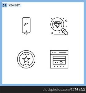 Set of 4 Modern UI Icons Symbols Signs for phone, bookmark, charging, jewelry, medal Editable Vector Design Elements