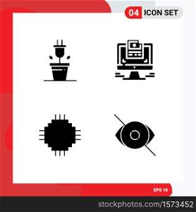Set of 4 Modern UI Icons Symbols Signs for plug, electric, screen, website, equipment Editable Vector Design Elements