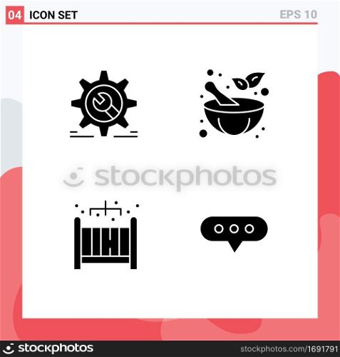 Set of 4 Modern UI Icons Symbols Signs for setting, living, wrench, pestle, bubble Editable Vector Design Elements