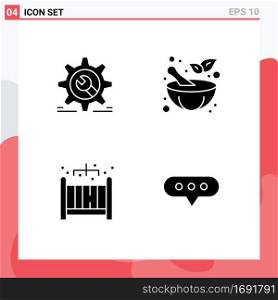 Set of 4 Modern UI Icons Symbols Signs for setting, living, wrench, pestle, bubble Editable Vector Design Elements