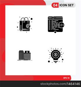 Set of 4 Modern UI Icons Symbols Signs for shop app, hospital, shopping, website, medical Editable Vector Design Elements
