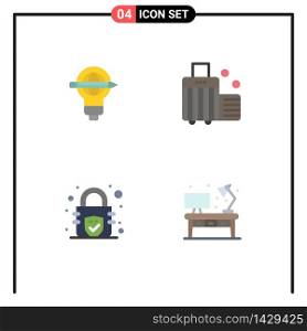 Set of 4 Modern UI Icons Symbols Signs for success, encryption, bulb, beach, security Editable Vector Design Elements