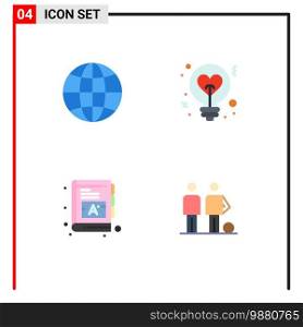 Set of 4 Modern UI Icons Symbols Signs for world, baby, design, heart, words Editable Vector Design Elements