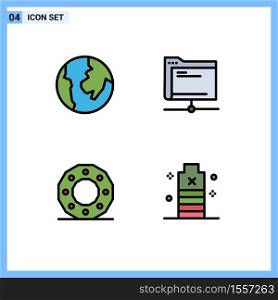 Set of 4 Modern UI Icons Symbols Signs for world, circle, database, server, shape Editable Vector Design Elements