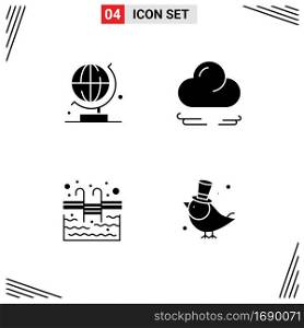 Set of 4 Modern UI Icons Symbols Signs for world, swimming, wind, pool, fly Editable Vector Design Elements