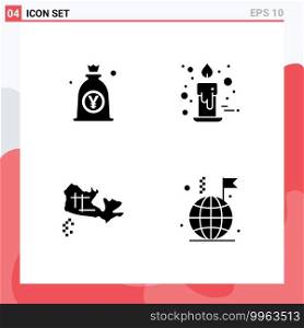 Set of 4 Modern UI Icons Symbols Signs for yen, red, money, thanks day, map Editable Vector Design Elements