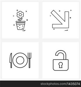 Set of 4 Simple Line Icons for Web and Print such as flower, eat, arrow, down, night Vector Illustration