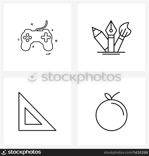 Set of 4 Simple Line Icons for Web and Print such as games, geometry scale, game console, paint brush, orange Vector Illustration