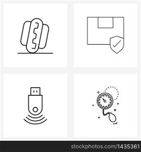 Set of 4 Simple Line Icons for Web and Print such as dog, adapter, picnic, cargo, signal Vector Illustration