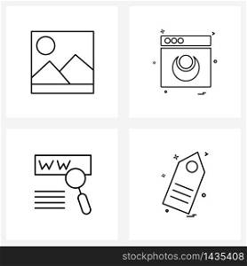 Set of 4 Simple Line Icons for Web and Print such as image, web, web, internet, world Vector Illustration