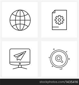 Set of 4 Simple Line Icons for Web and Print such as education, computer, world, file, ui Vector Illustration