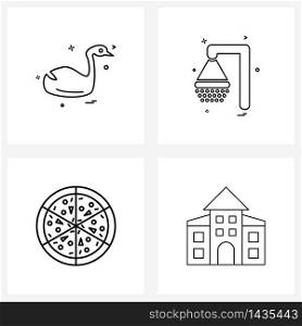 Set of 4 Simple Line Icons for Web and Print such as animal; chicken; beach; eat Vector Illustration