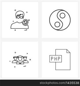 Set of 4 Simple Line Icons for Web and Print such as avatar; avatar; avatar ; fitness; group Vector Illustration