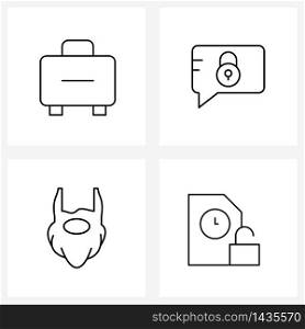 Set of 4 Simple Line Icons for Web and Print such as bag; beard; remove; messages; mustache Vector Illustration