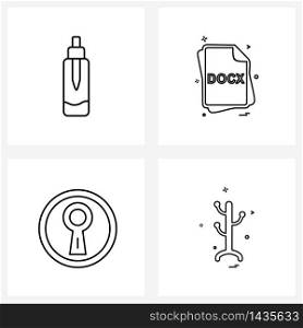 Set of 4 Simple Line Icons for Web and Print such as aroma, lock, perfume, file type , plant Vector Illustration