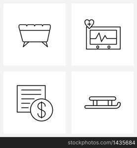 Set of 4 Simple Line Icons for Web and Print such as couch; shopping; ottoman; heart rate; boarding Vector Illustration