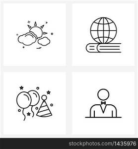 Set of 4 Simple Line Icons for Web and Print such as sun; cap; weather; education; casino Vector Illustration