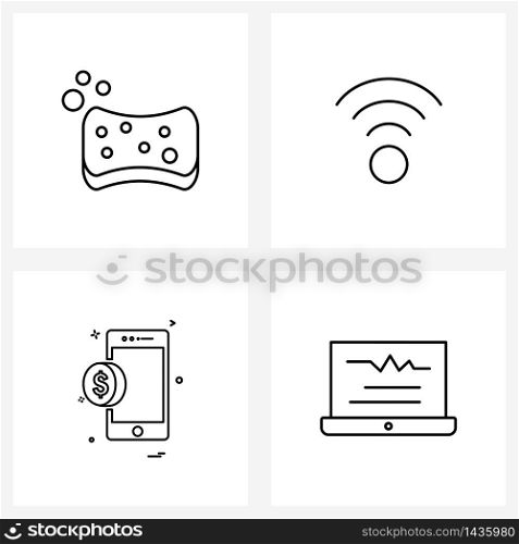 Set of 4 Simple Line Icons for Web and Print such as clean; mobile phone; wash; internet; money Vector Illustration