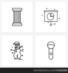 Set of 4 Simple Line Icons for Web and Print such as pillar; event; project; secure; microphone Vector Illustration