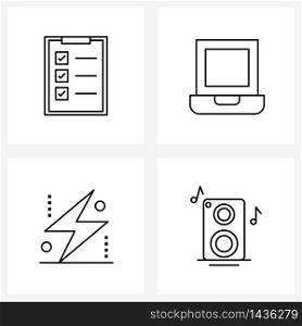 Set of 4 Simple Line Icons for Web and Print such as clipboard, energy, document, notebook, music Vector Illustration