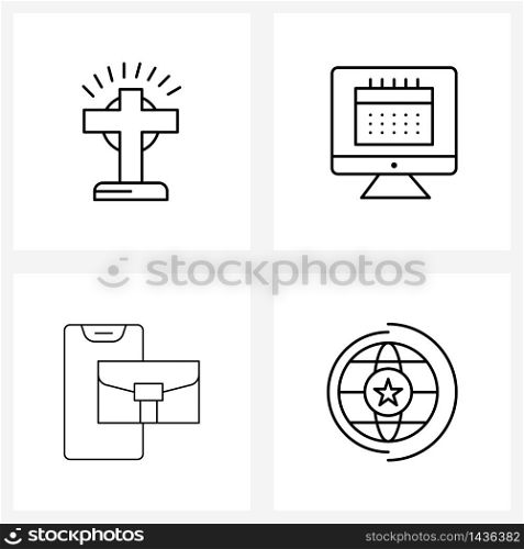 Set of 4 Simple Line Icons for Web and Print such as cross, mobile, calendar, screen, phone Vector Illustration