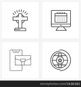 Set of 4 Simple Line Icons for Web and Print such as cross, mobile, calendar, screen, phone Vector Illustration