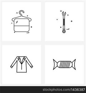 Set of 4 Simple Line Icons for Web and Print such as cosmetics, coat, cloths, wrench, cloths Vector Illustration