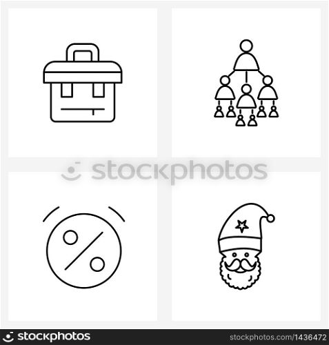 Set of 4 Simple Line Icons for Web and Print such as artist portfolio, percentage, hierarchy, alarm, snowman Vector Illustration