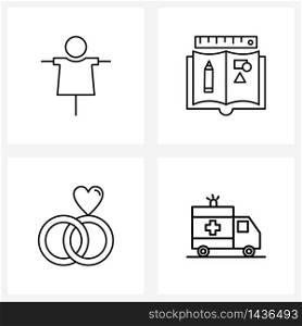 Set of 4 Simple Line Icons for Web and Print such as avatar; heart; book; scale; ambulance Vector Illustration