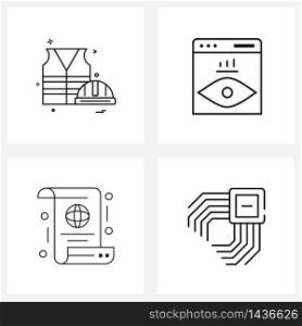 Set of 4 Simple Line Icons for Web and Print such as labour; world; labor; impression; rights Vector Illustration