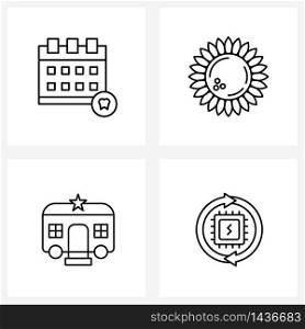 Set of 4 Simple Line Icons for Web and Print such as appointment; production trailer; dentist; nature; circuit Vector Illustration