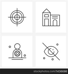Set of 4 Simple Line Icons for Web and Print such as target; customize; browser; house; setting Vector Illustration